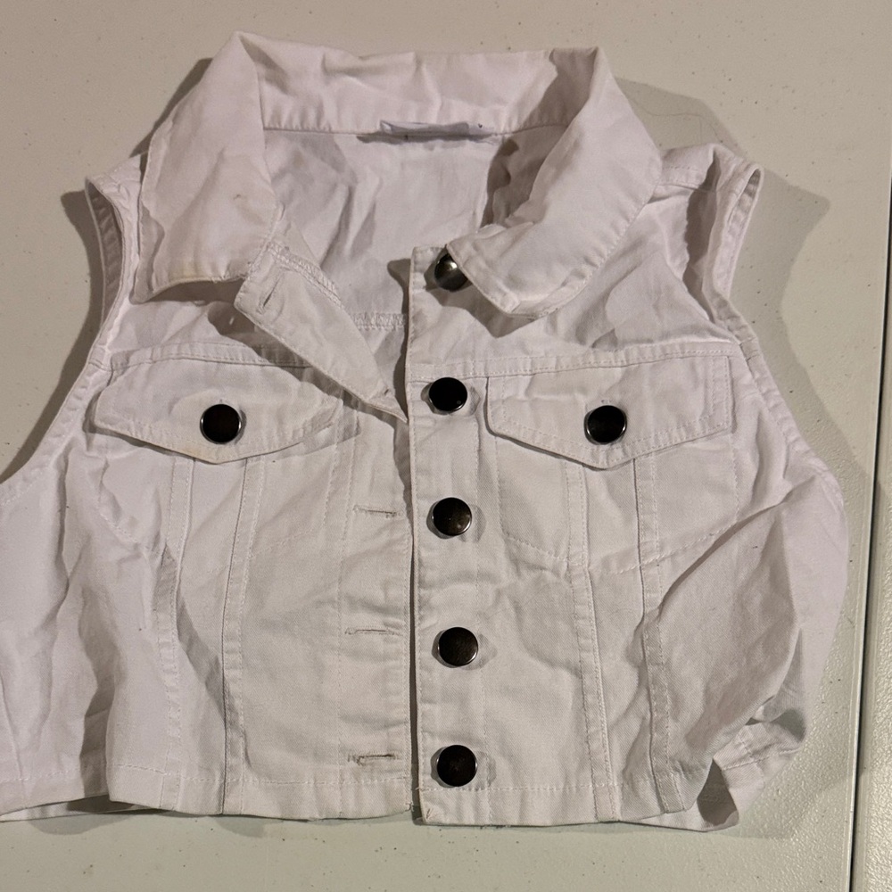 Knitworks White Sleeveless Denim Vest with Dark Buttons